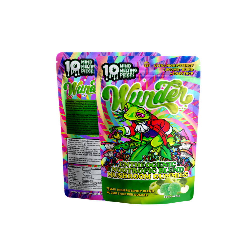 Wunder Entheogenic Nootropic Blend Mushroom Gummies in Strawnana flavor (10 mind melting pieces with 750mg high potency blend per gummy)