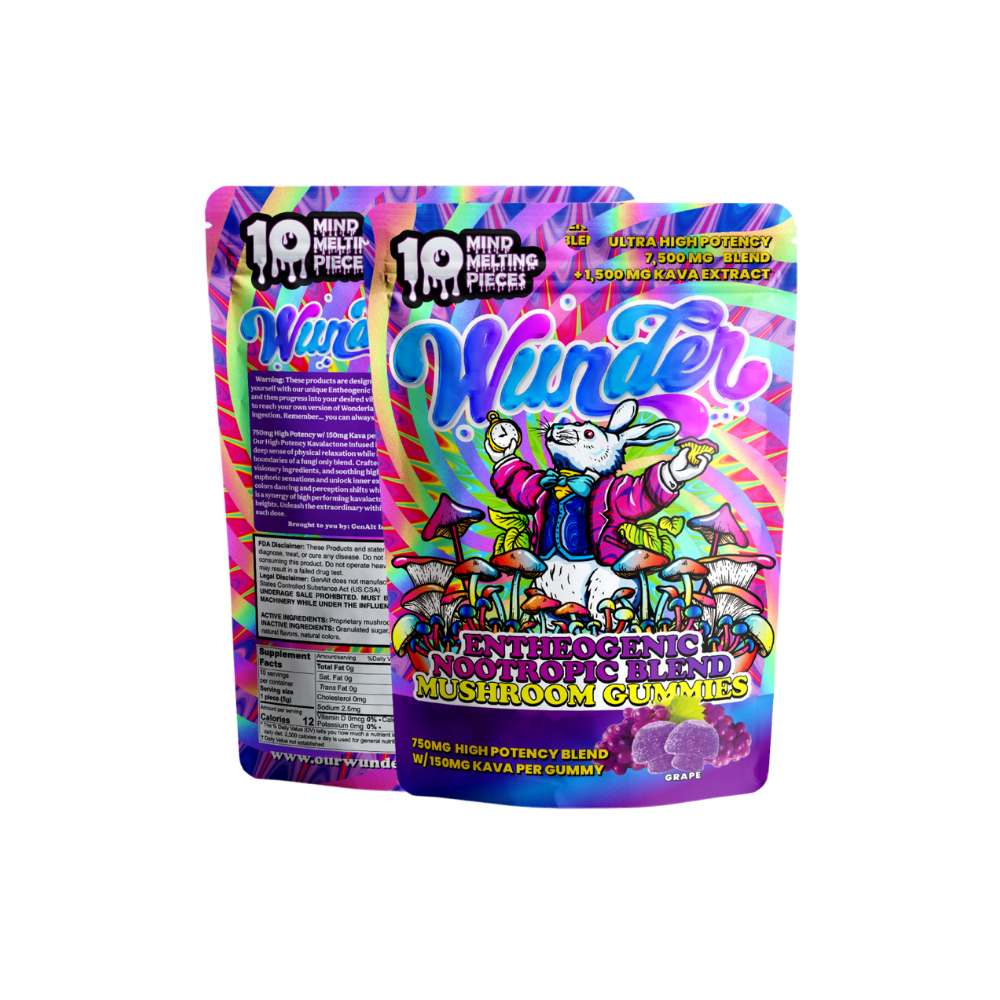 Wunder Ultra High Potency Entheogenic Nootropic Blend Mushroom Gummies in Strawnana Flavor (750 mg high potency blend per gummy)