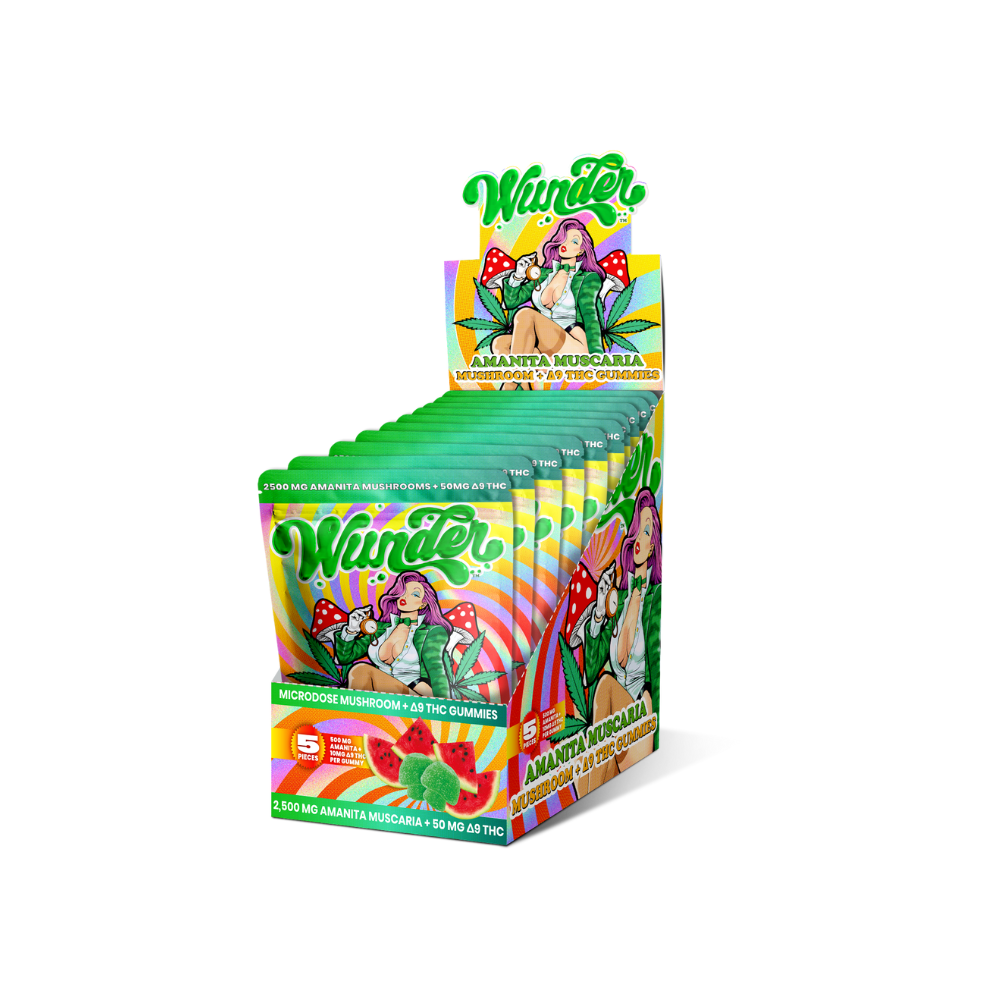 Wunder 2500mg Amanita Muscaria Mushroom Gummies + D9 THC Gummies in watermelon flavor (5 pieces per pack)